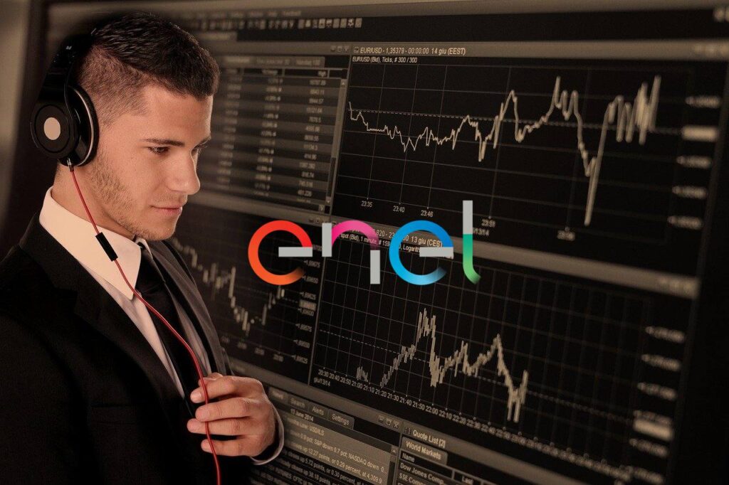 investitore con listino e logo di Enel