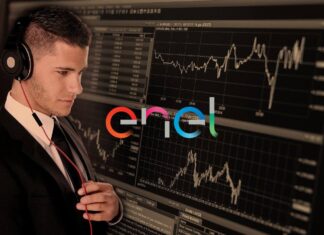 investitore con listino e logo di Enel