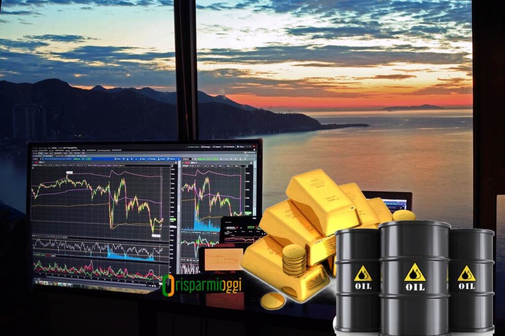 grafici di trading con oro e petrolio spesso presenti negli ETF materie prime