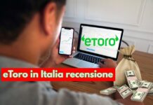 eToro recensione ufficiale 2026 e opinioni. Come funziona in Italia trader che investe con pc con logo di eToro