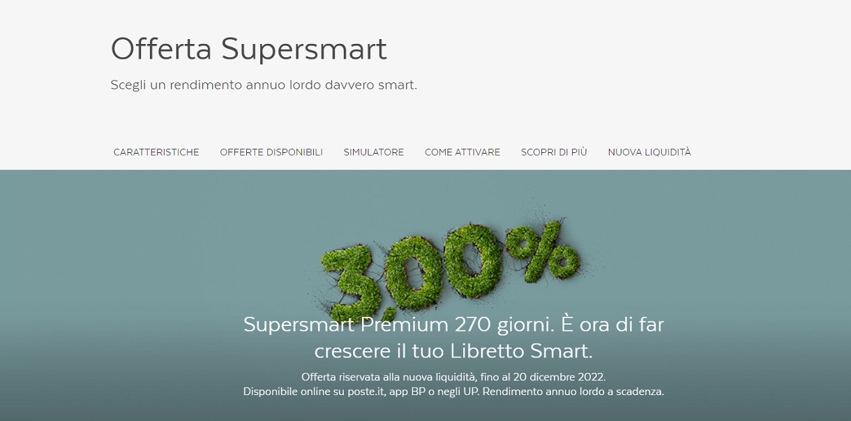 Attiva l'offerta Supersmart Premium di Poste Italiane e ottieni un tasso del  3% annuo lordo sulla nuova liquidità