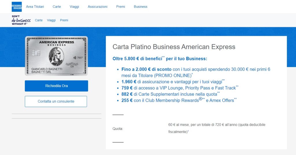 carta business American Express Platino