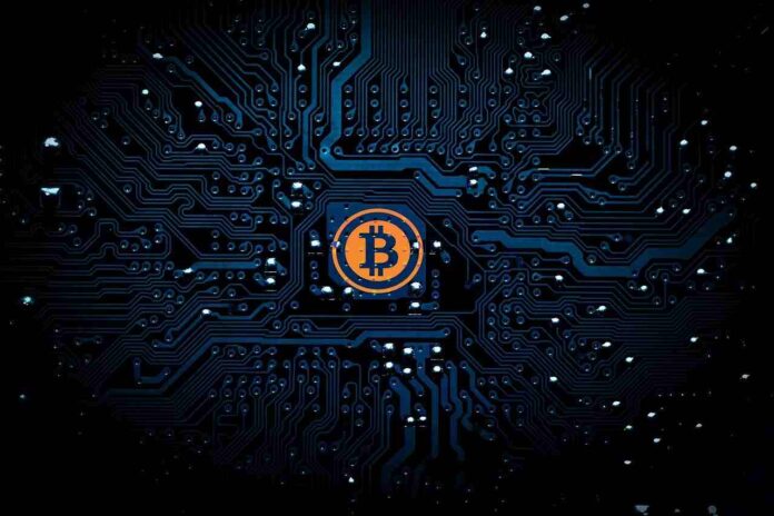simbolo Bitcoin in rete decentralizzata