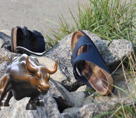 sandali Birkenstock e toro di Wall Street