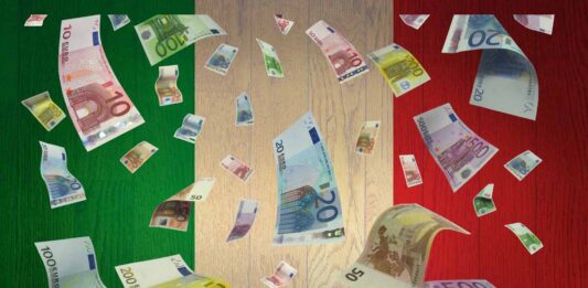 bandiera italiana e banconote