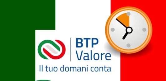 bandiera italia con logo BTP Valore e orologio
