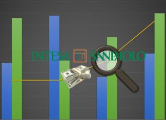 grafico, dollari e logo Intesa Sanpaolo