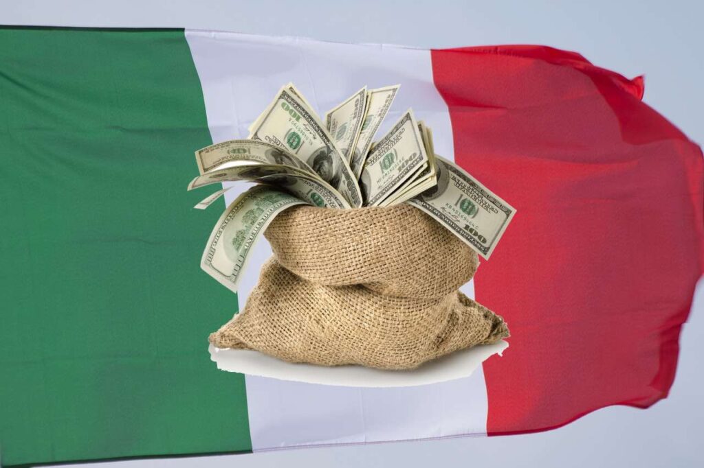 bandiera Italia con sacco di dollari