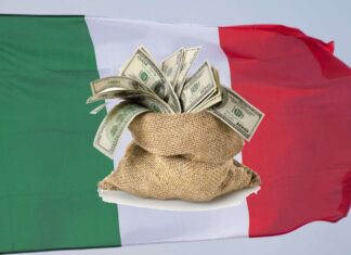 bandiera Italia con sacco di dollari