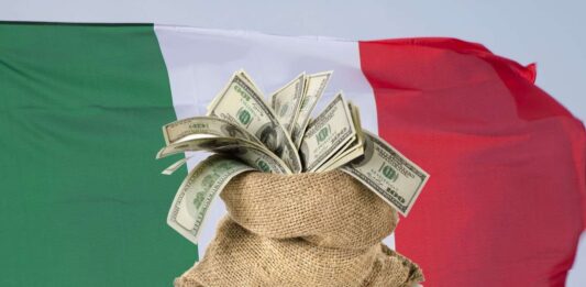 bandiera Italia con sacco di dollari