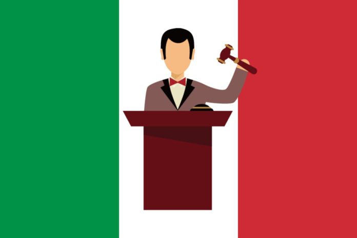 asta BOT 27 febbraio 2024 bandiera Italia e battitore asta