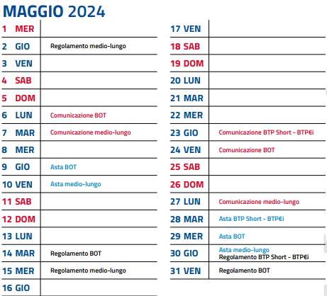 calendario BOT maggio 2024