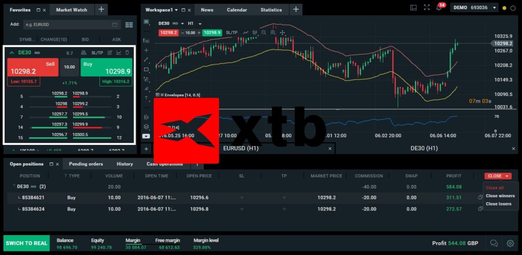 screenshot piattaforma XTB
