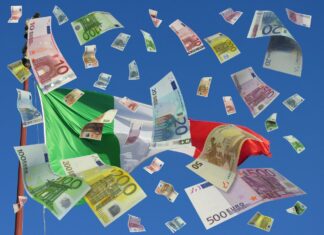 bandiera italiana con soldi