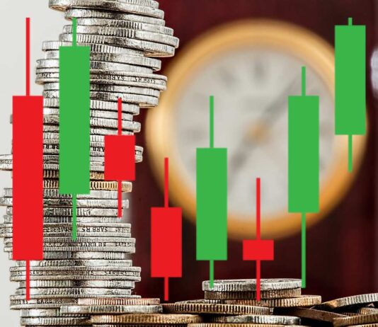 orologio con candele di trading