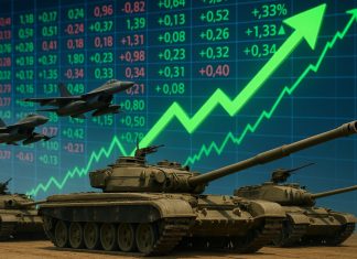 carri armati, aerei da guerra e grafico su ETF