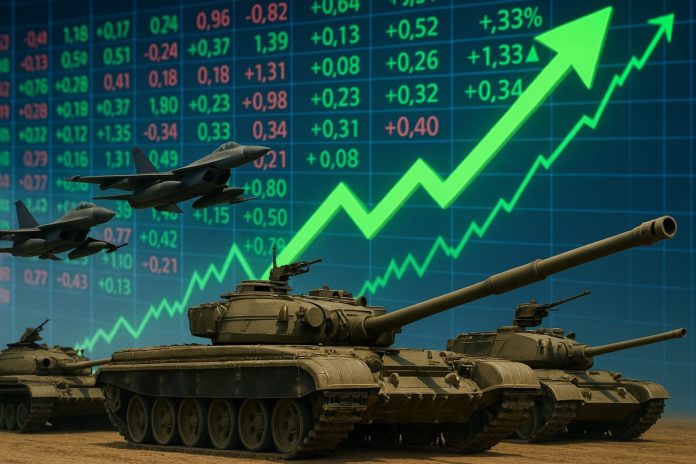 carri armati, aerei da guerra e grafico su ETF