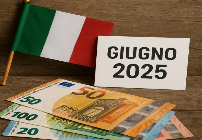 emissioni titoli giugno 2025 soldi e bandiera Italia con cartello con sui scritto giugno 2025