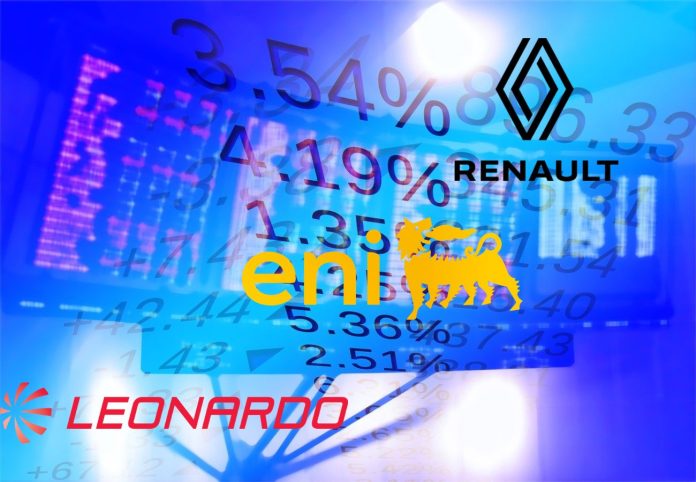 certificato vontobel loghi di Eni, Leonardo e Renault su sfondo con percentuali