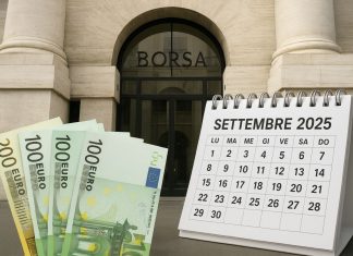 ingresso della borsa di Milano con calendario del mese di settembre 2025