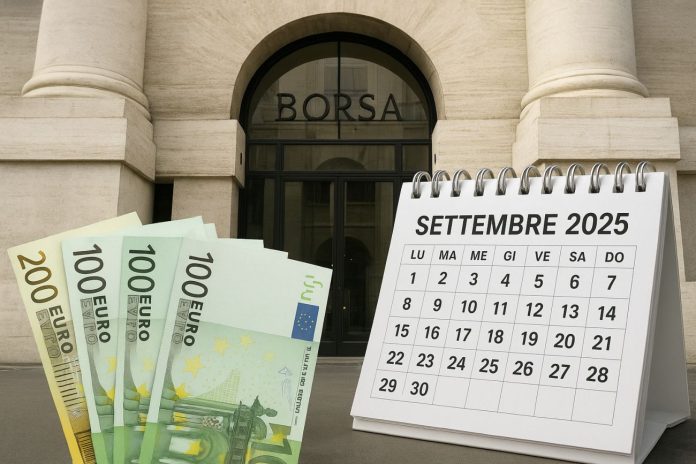 ingresso della borsa di Milano con calendario del mese di settembre 2025