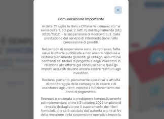 recrowd sospesa banca d'Italia