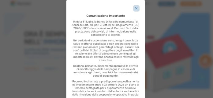 recrowd-sospesa-banca-d-italia recrowd sospesa banca d'Italia