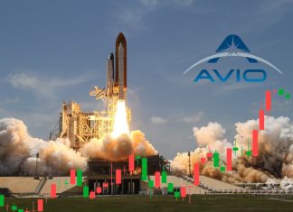 razzo a propulsione con grafico di borsa