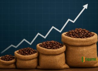 sacchi di caffè e prezzo in rialzo