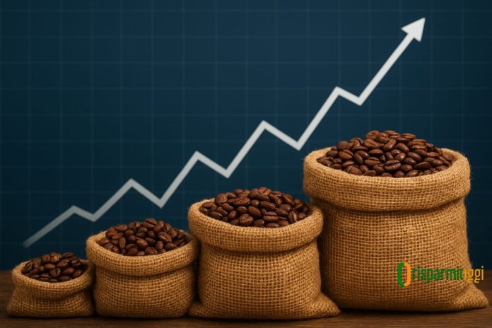 sacchi di caffè e prezzo in rialzo