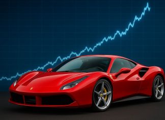 auto Ferrari e grafico di borsa