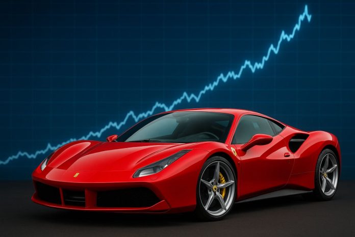auto Ferrari e grafico di borsa