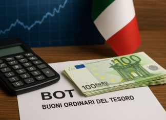 foglio con scritto BOT, calcolatrice e banconote