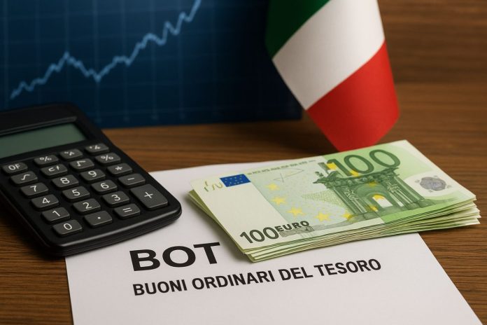 foglio con scritto BOT, calcolatrice e banconote