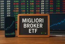 Migliori broker per investire in ETF: i TOP 6 del 2026 grafici di borsa e lavagna con scritto "migliori broker ETF"