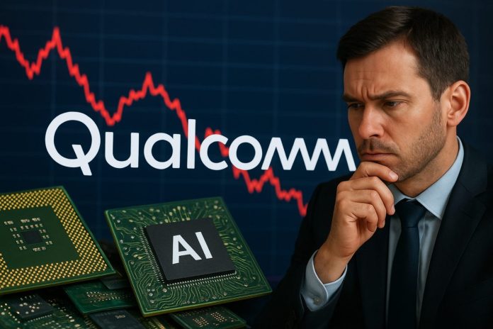 titolo Qualcomm logo di Qualcomm e chip AI