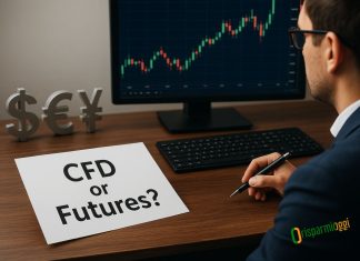 trader davanti a grafici e loghi delle valute