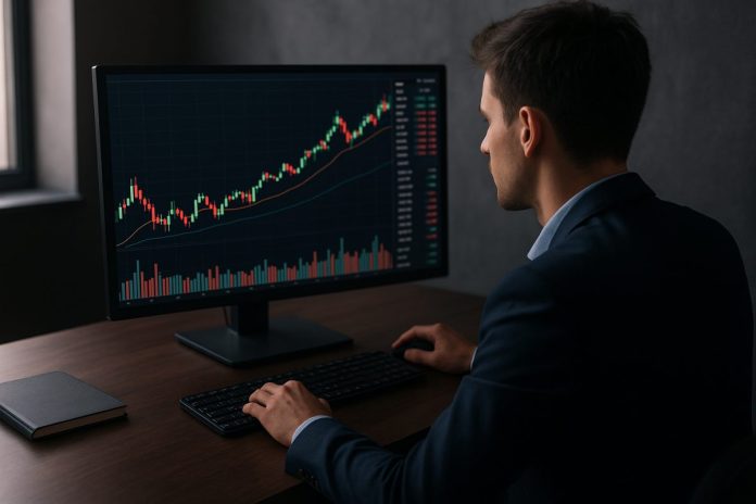 trader davanti a desktop