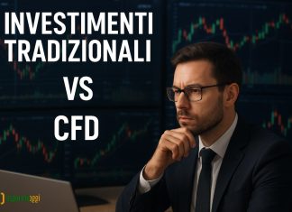 trader che analizza e la scritta "investimenti tradizionali vs cfd"