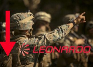 soldati e logo di Leonardo