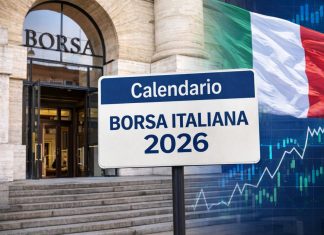 ingresso Piazza Affari con cartello con calendario