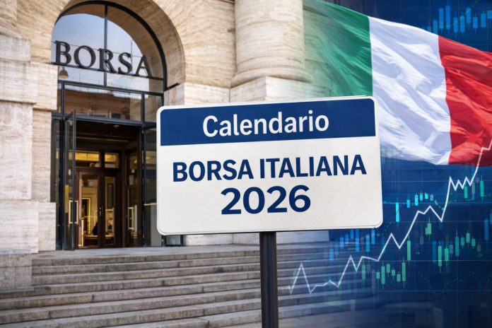 ingresso Piazza Affari con cartello con calendario