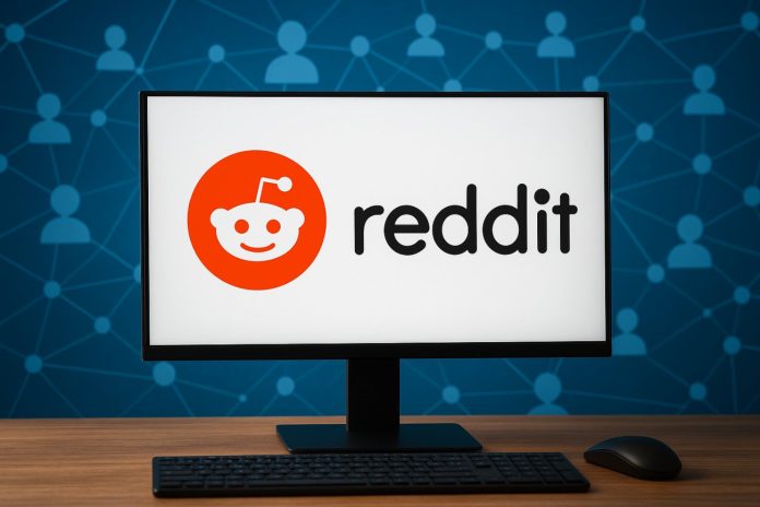Reddit desktop con logo Reddit e community interconnessa