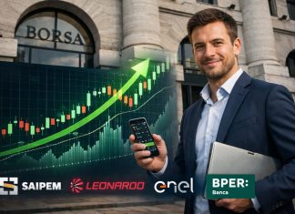 ingresso Piazza Affari e loghi di azioni italiane