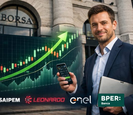 ingresso Piazza Affari e loghi di azioni italiane