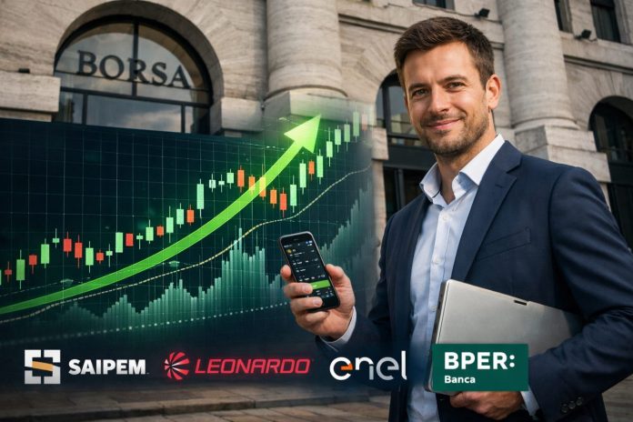 ingresso Piazza Affari e loghi di azioni italiane