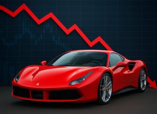 auto Ferrari sportiva e grafico borsa in sell