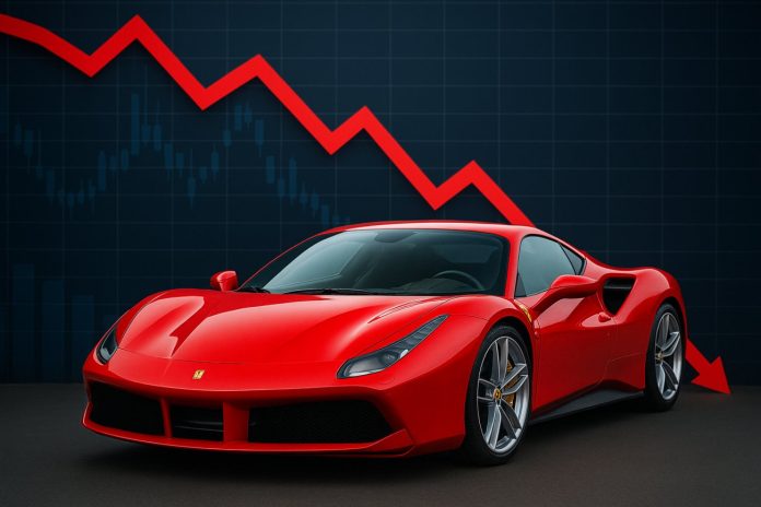 auto Ferrari sportiva e grafico borsa in sell