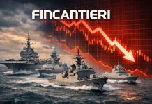 Azioni Fincantieri: comprare o alla larga dopo crollo in borsa? navi da guerra e logo Fincantieri