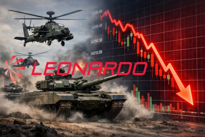 crollo azioni Leonardo carri armati, elicotteri e grafico borsa in ribasso